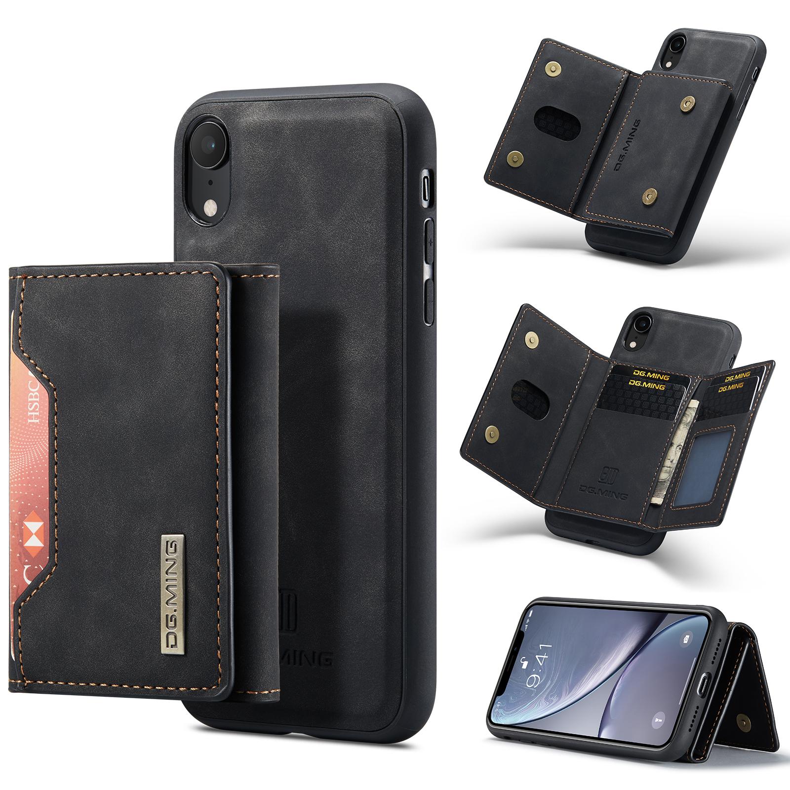 For iPhone XR DG.MING M2 Series 3-Fold Multi Card Bag + Magnetic Phone Case(Black) - Shopkiz.com