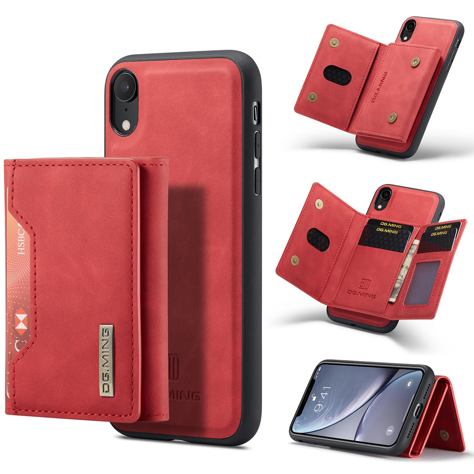 For iPhone XR DG.MING M2 Series 3-Fold Multi Card Bag + Magnetic Phone Case(Red) - Shopkiz.com