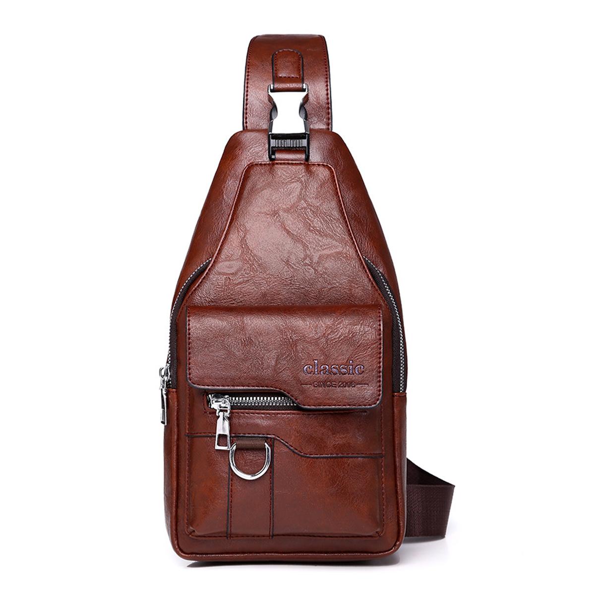 WEIXIER X441 Men Vintage PU Leather Sling Bag, Waterproof Crossbody Chest Bag(Dark Brown) - Shopkiz.com