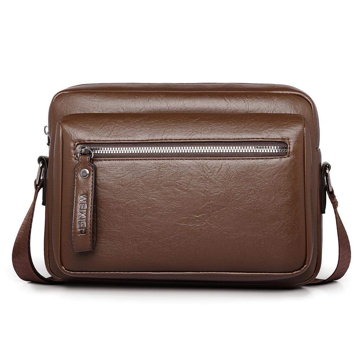 WEIXIER D1225 Men Retro PU Leather Waterproof Shoulder Crossbody Bag(Dark Brown) - Shopkiz.com