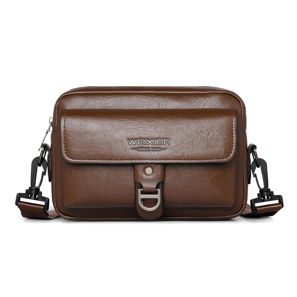 WEIXIER D1226 Retro Shoulder Bag PU Leather Waterproof Crossbody Sling Bag(Dark Brown) - Shopkiz.com