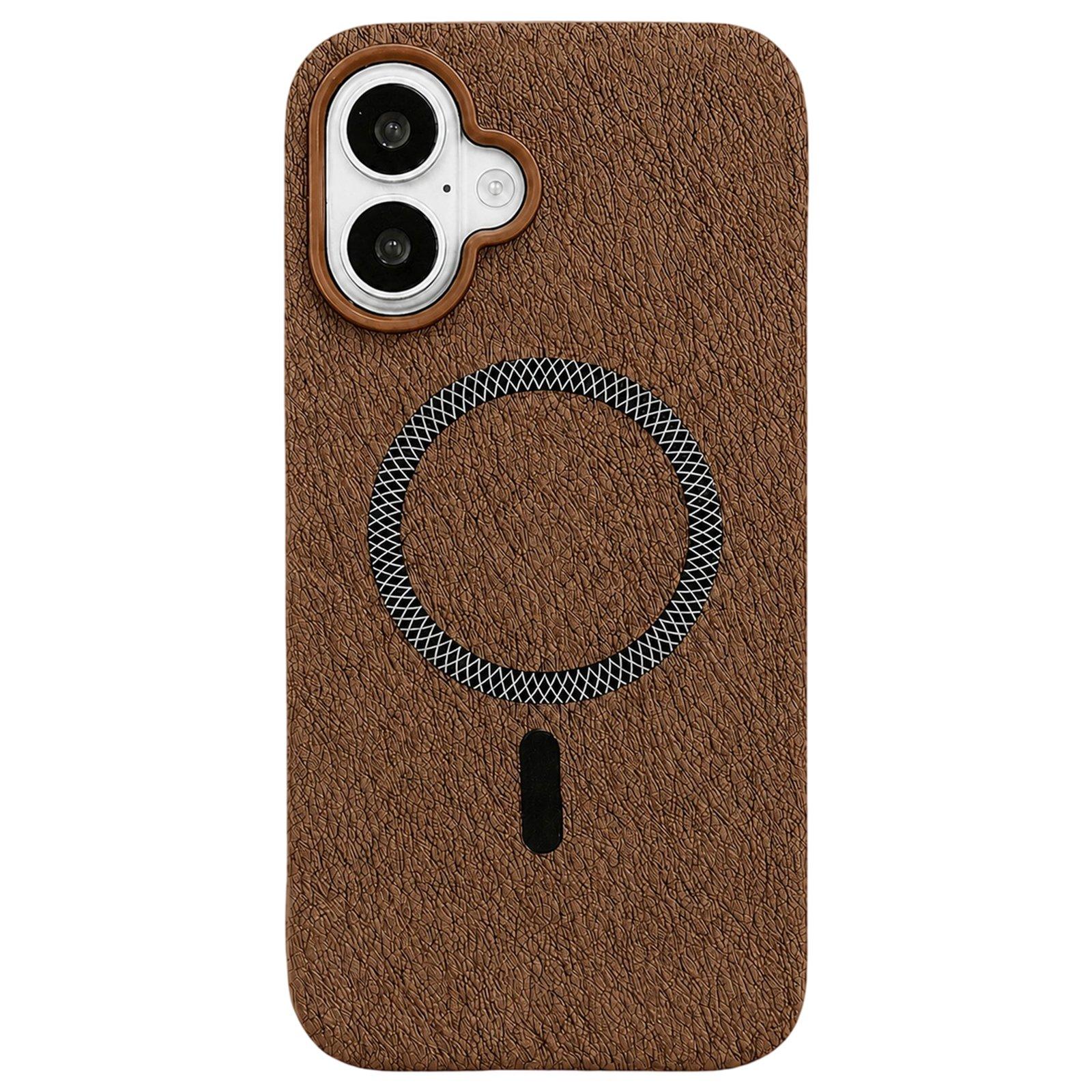 For iPhone 16 Acrylic Hybrid TPU Rhombus Texture Magnetic Phone Case(Brown) - Shopkiz.com