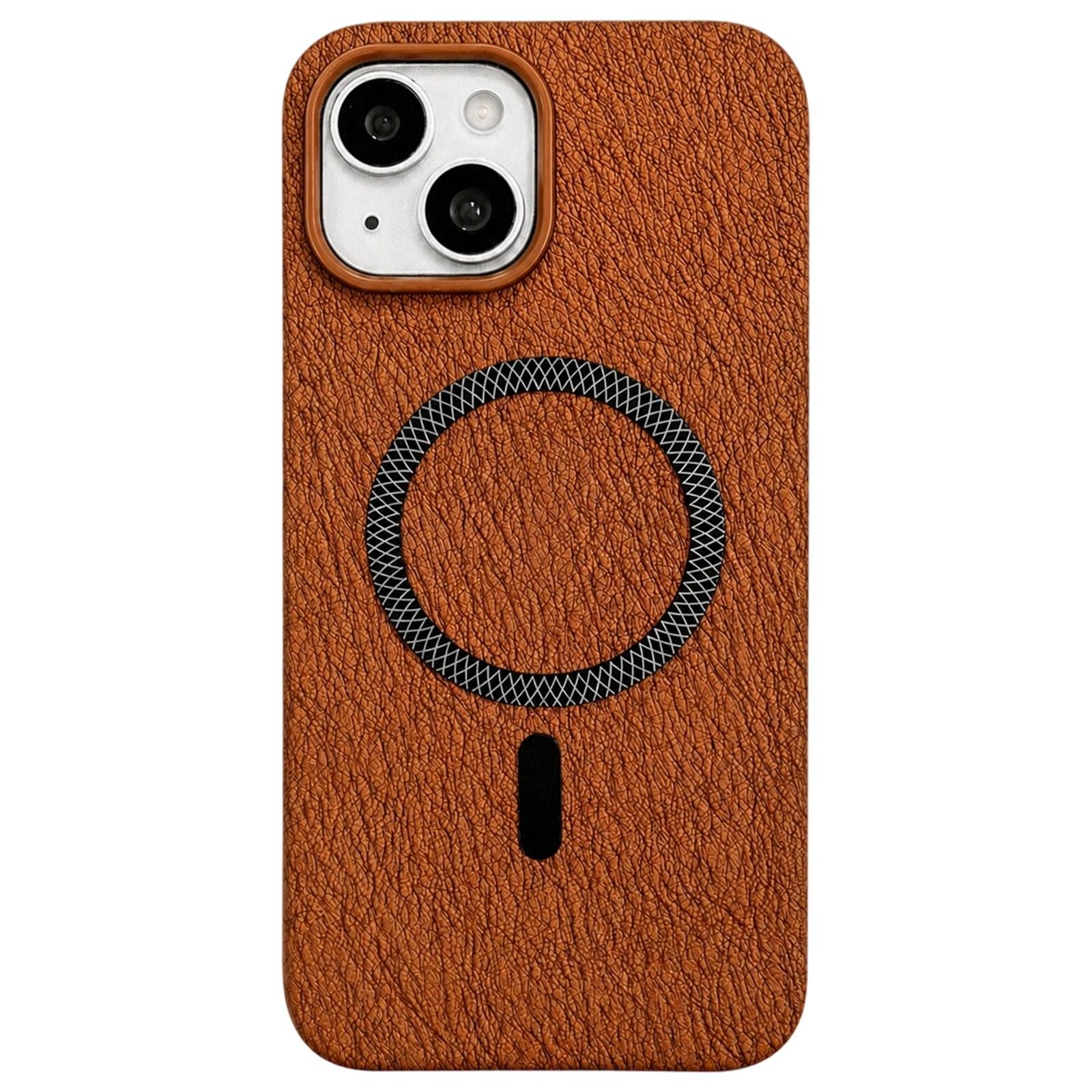 For iPhone 15 Acrylic Hybrid TPU Rhombus Texture Magnetic Phone Case(Terracotta) - Shopkiz.com