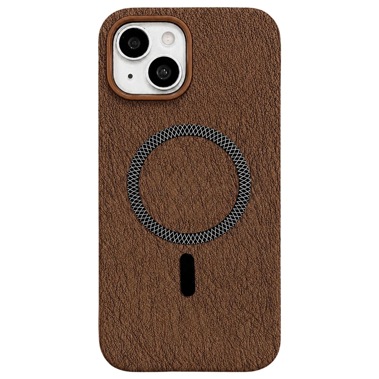 For iPhone 15 Acrylic Hybrid TPU Rhombus Texture Magnetic Phone Case(Brown) - Shopkiz.com