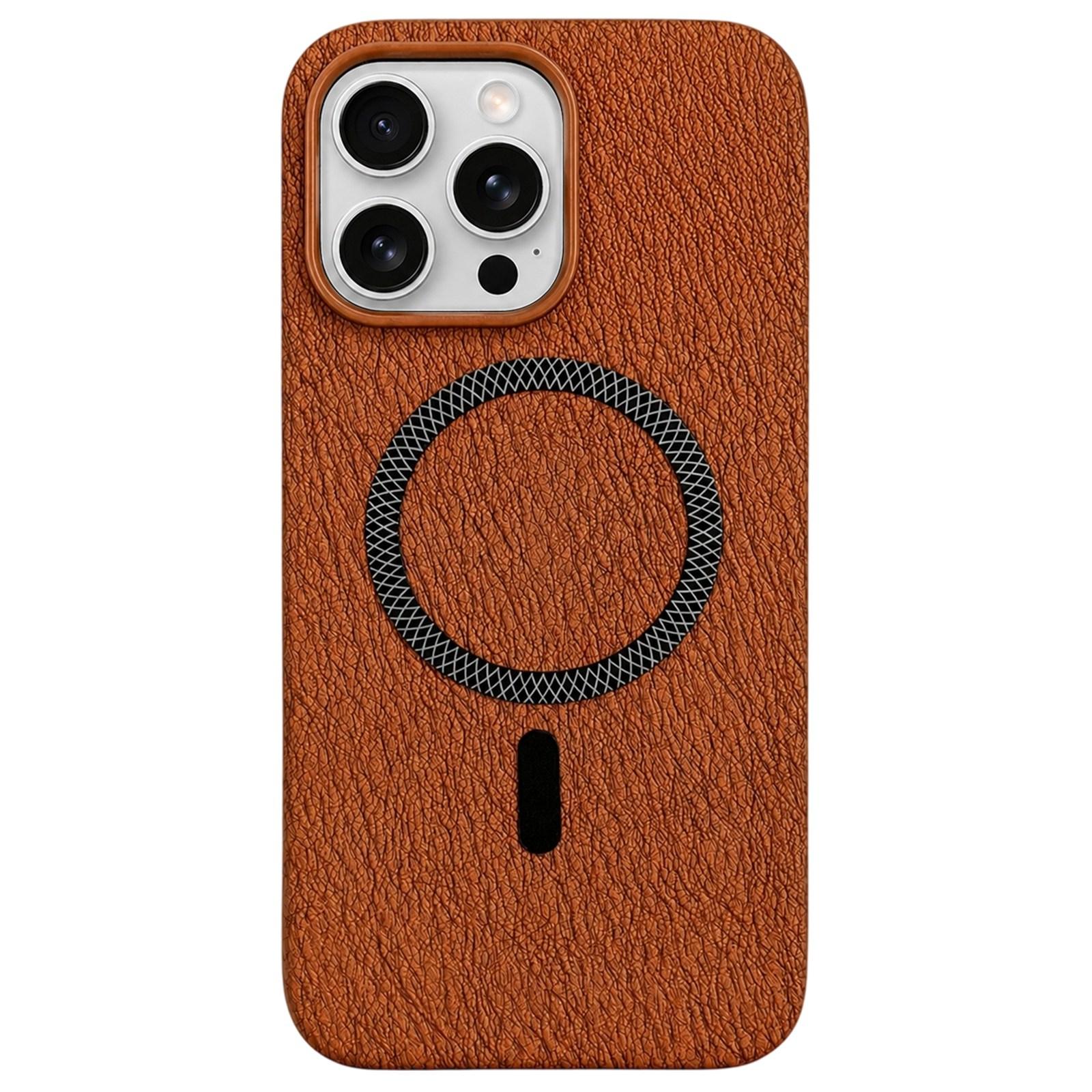 For iPhone 14 Pro Max Acrylic Hybrid TPU Rhombus Texture Magnetic Phone Case(Terracotta) - Shopkiz.com