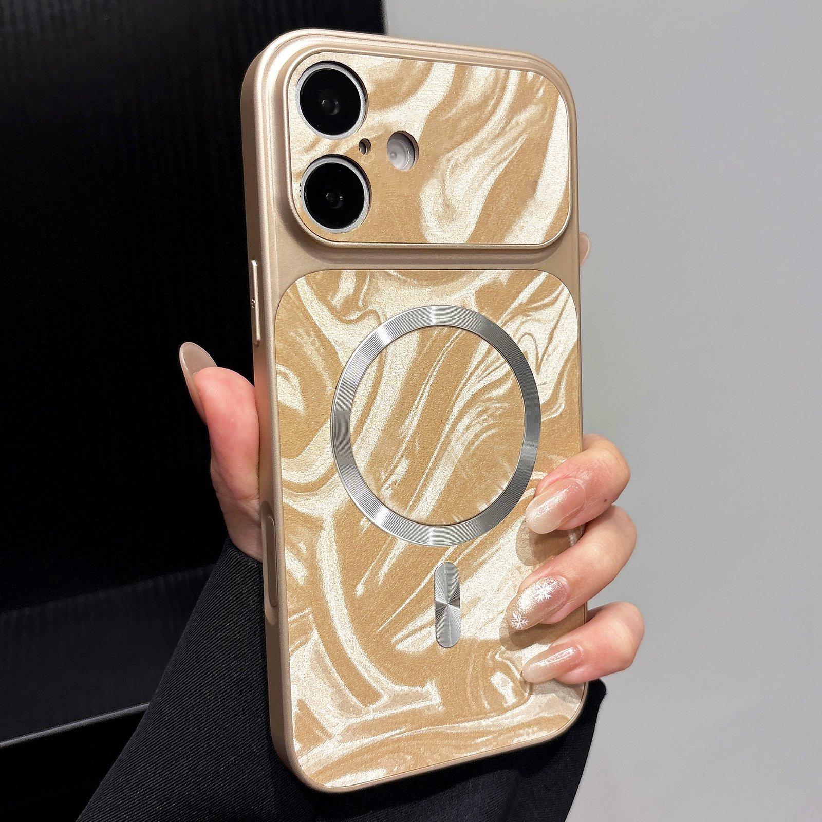 For iPhone 18 Water Ripple PC Magnetic Vegan Leather Phone Case(Gold) - Shopkiz.com