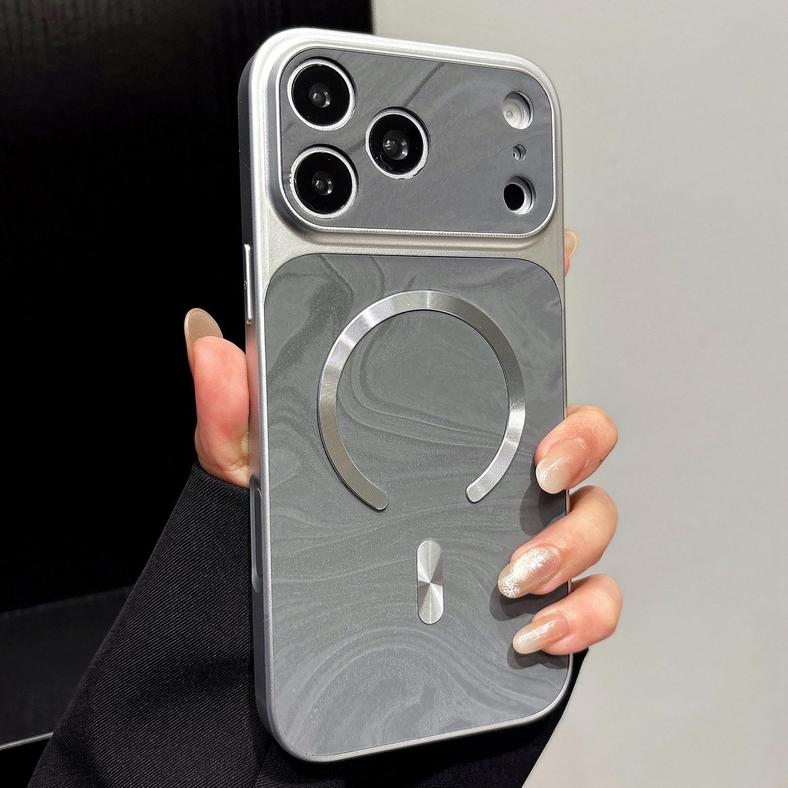 For iPhone 18 Pro Water Ripple PC Magnetic Vegan Leather Phone Case(Silver) - Shopkiz.com