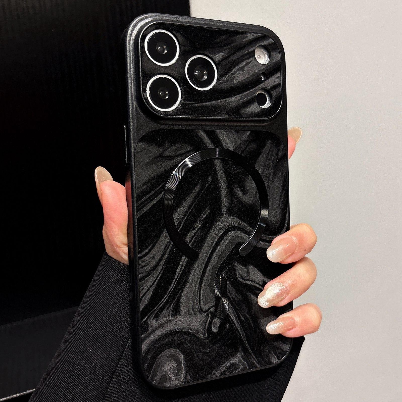 For iPhone 18 Pro Water Ripple PC Magnetic Vegan Leather Phone Case(Black) - Shopkiz.com