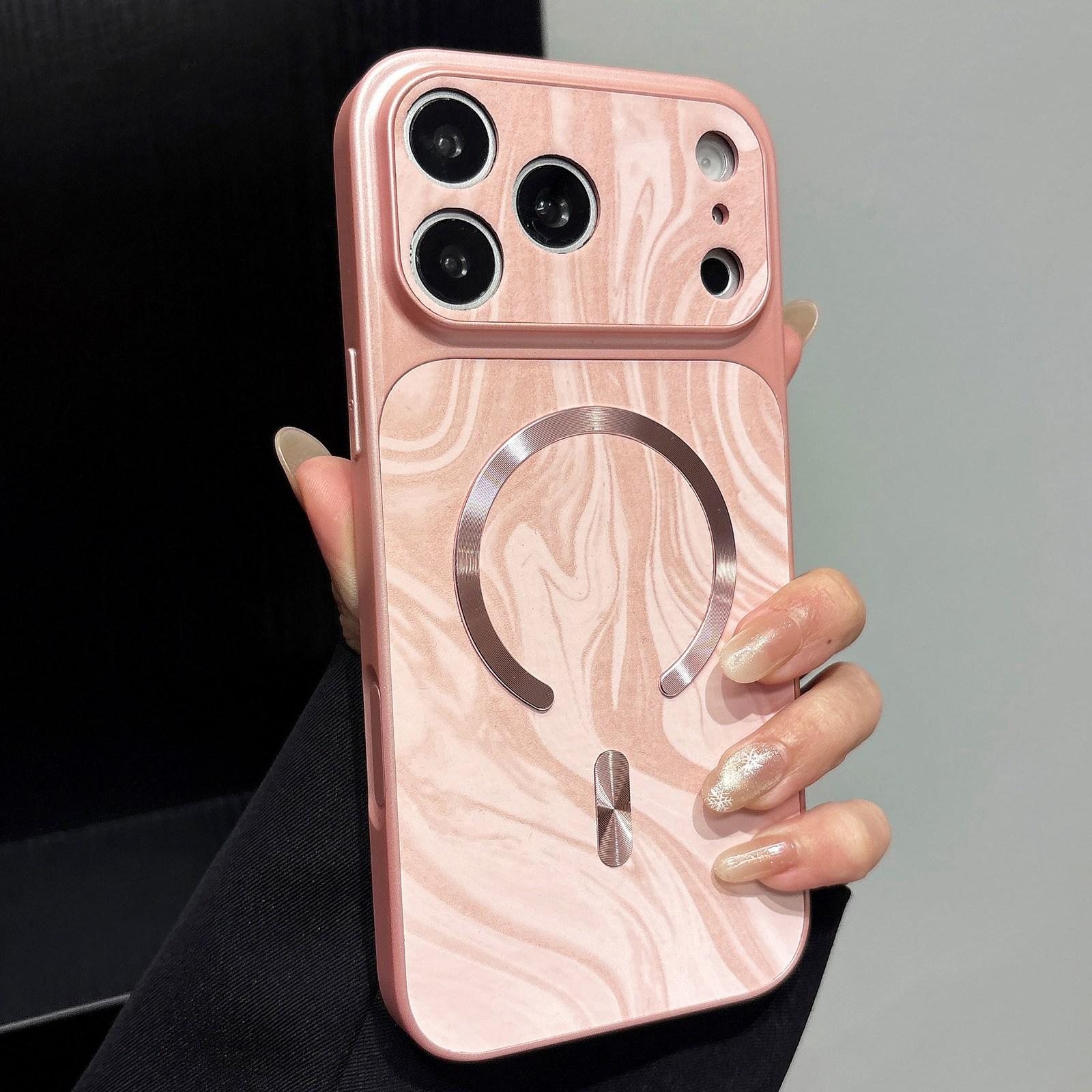 For iPhone 17 Pro Max Water Ripple PC Magnetic Vegan Leather Phone Case(Pink) - Shopkiz.com