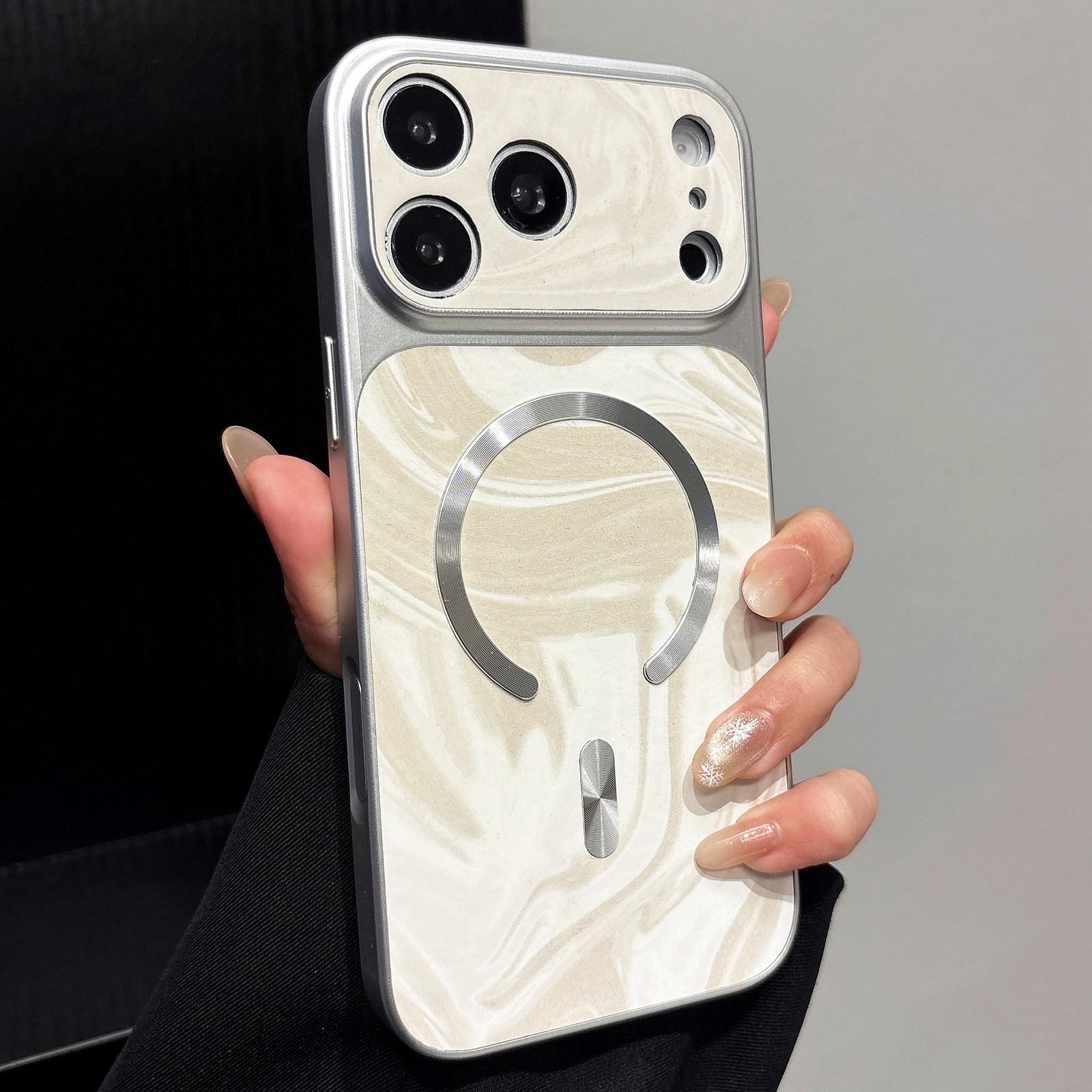 For iPhone 17 Pro Max Water Ripple PC Magnetic Vegan Leather Phone Case(White) - Shopkiz.com