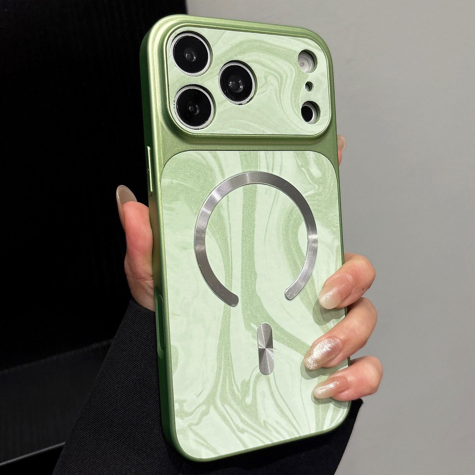 For iPhone 17 Pro Water Ripple PC Magnetic Vegan Leather Phone Case(Green) - Shopkiz.com