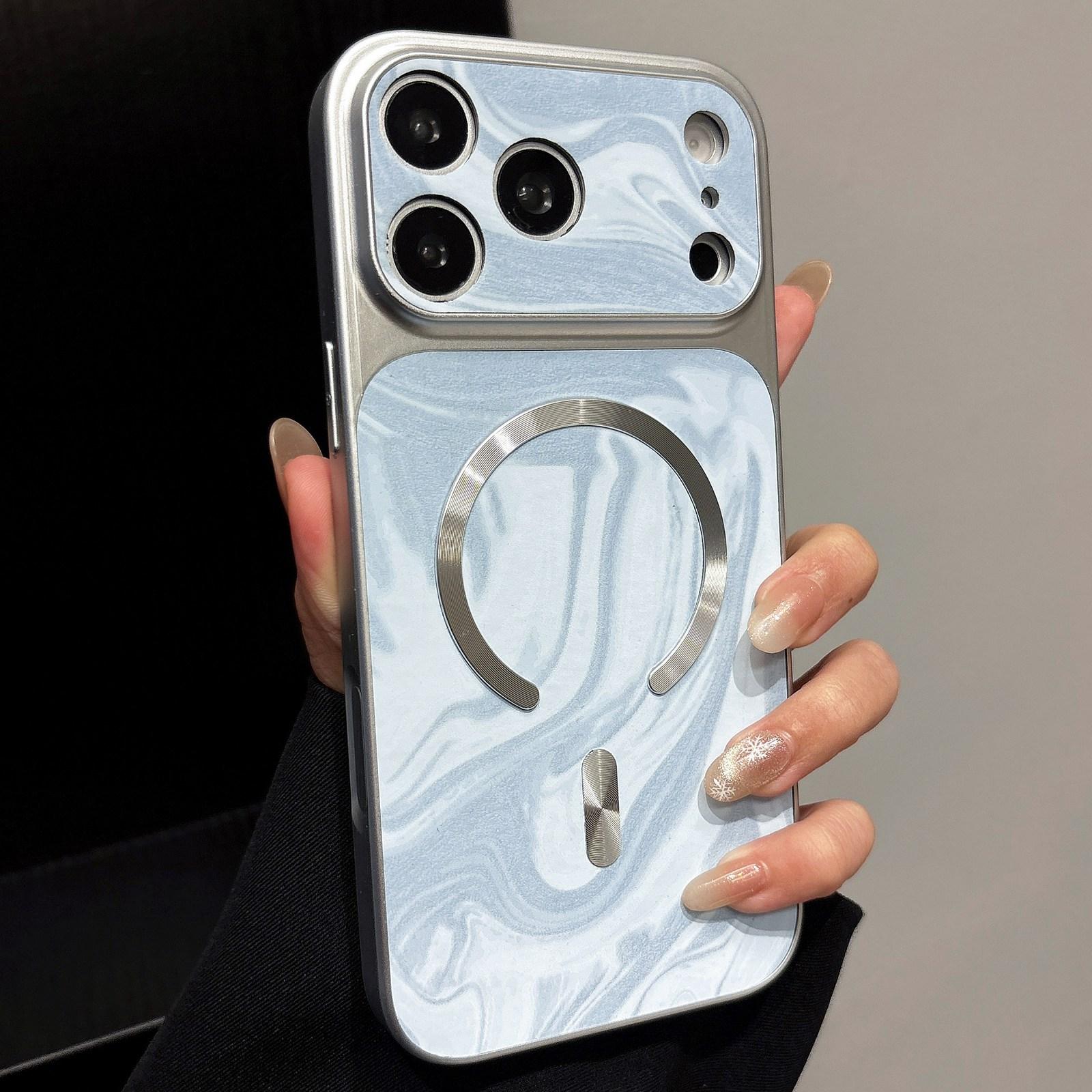 For iPhone 17 Pro Water Ripple PC Magnetic Vegan Leather Phone Case(Blue) - Shopkiz.com