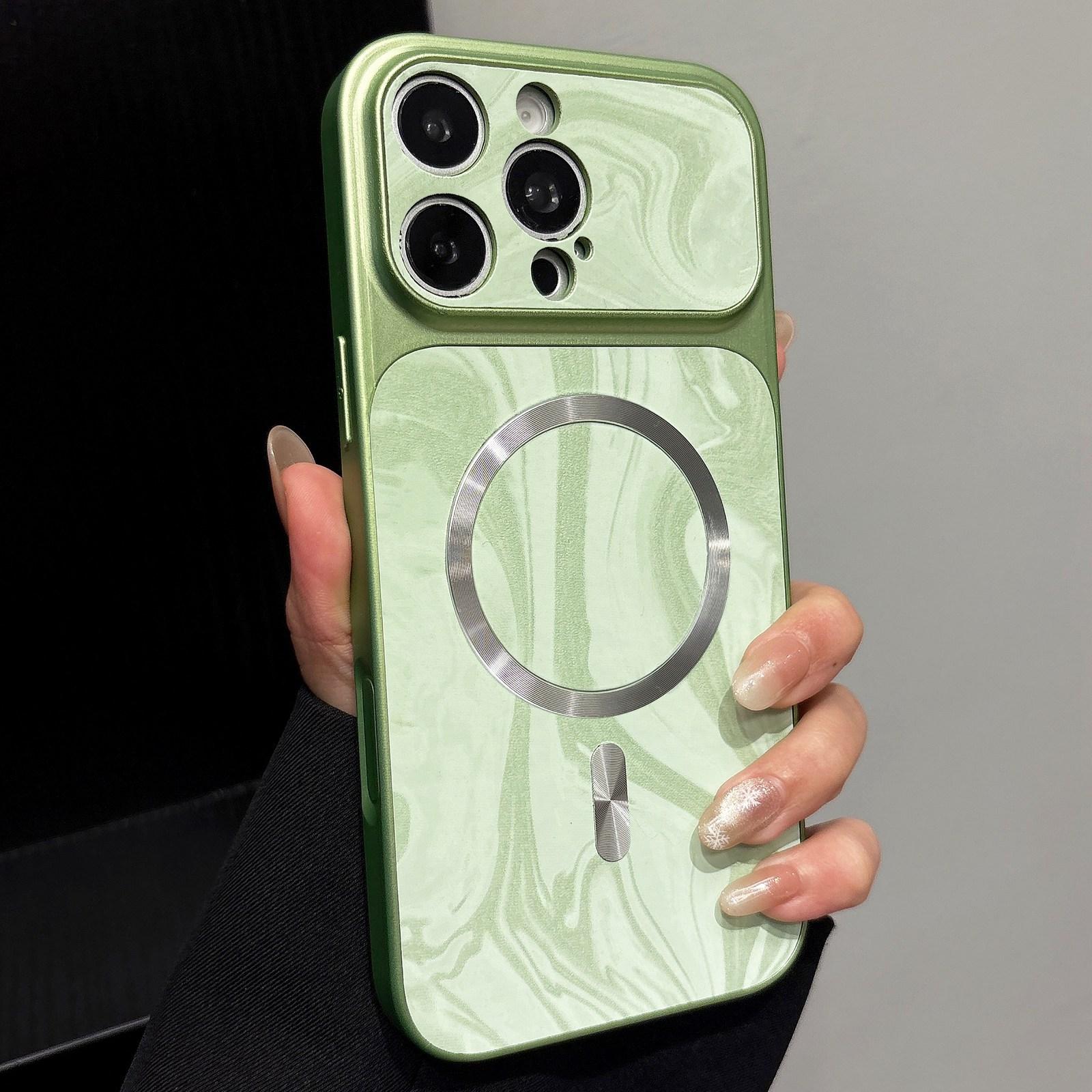For iPhone 16 Pro Max Water Ripple PC Magnetic Vegan Leather Phone Case(Green) - Shopkiz.com