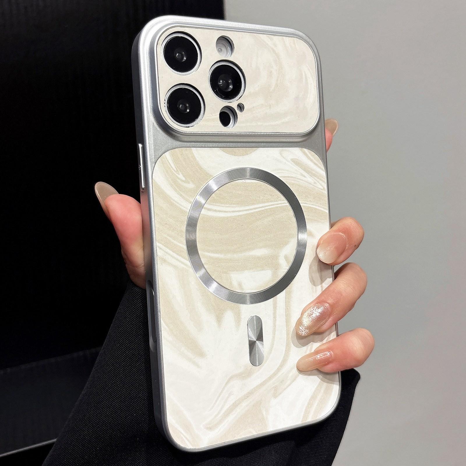 For iPhone 16 Pro Max Water Ripple PC Magnetic Vegan Leather Phone Case(White) - Shopkiz.com