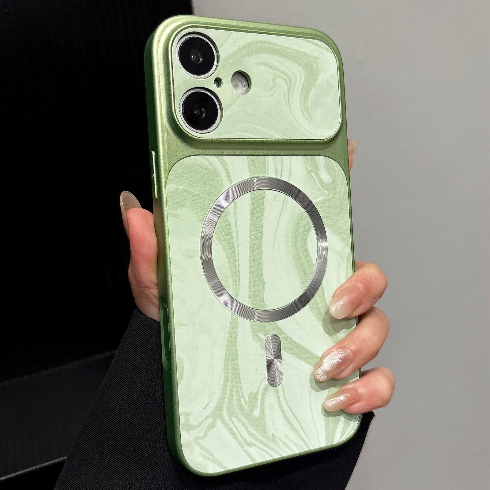 For iPhone 16 Plus Water Ripple PC Magnetic Vegan Leather Phone Case(Green) - Shopkiz.com