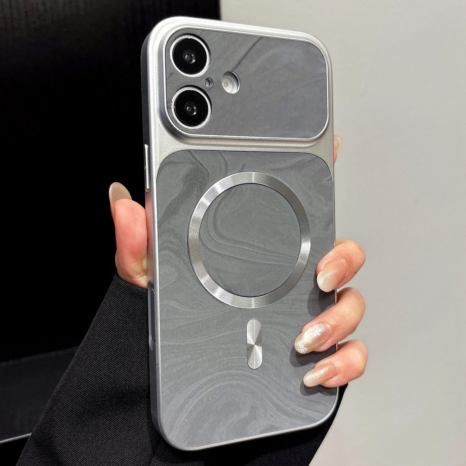 For iPhone 16 Plus Water Ripple PC Magnetic Vegan Leather Phone Case(Silver) - Shopkiz.com