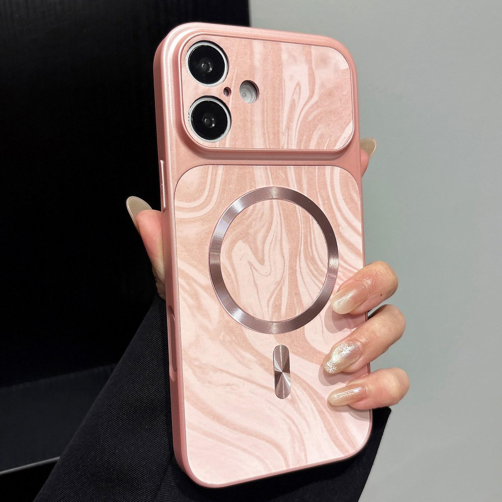 For iPhone 16 Water Ripple PC Magnetic Vegan Leather Phone Case(Pink) - Shopkiz.com