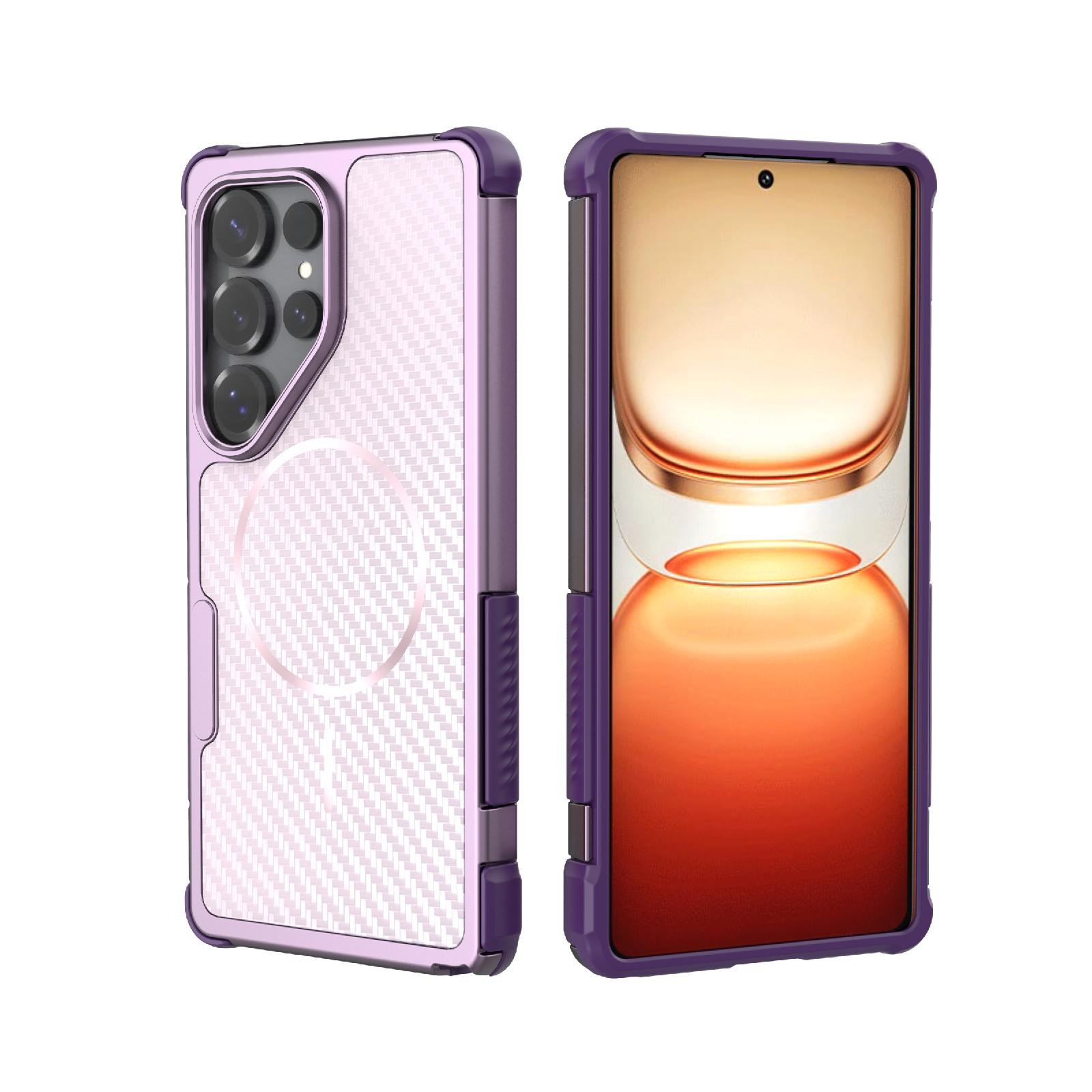 For Galaxy S25 Ultra 5G Rugged Carbon Fiber Texture Airbag Shockproof Magnetic Phone Case(Purple) - Shopkiz.com