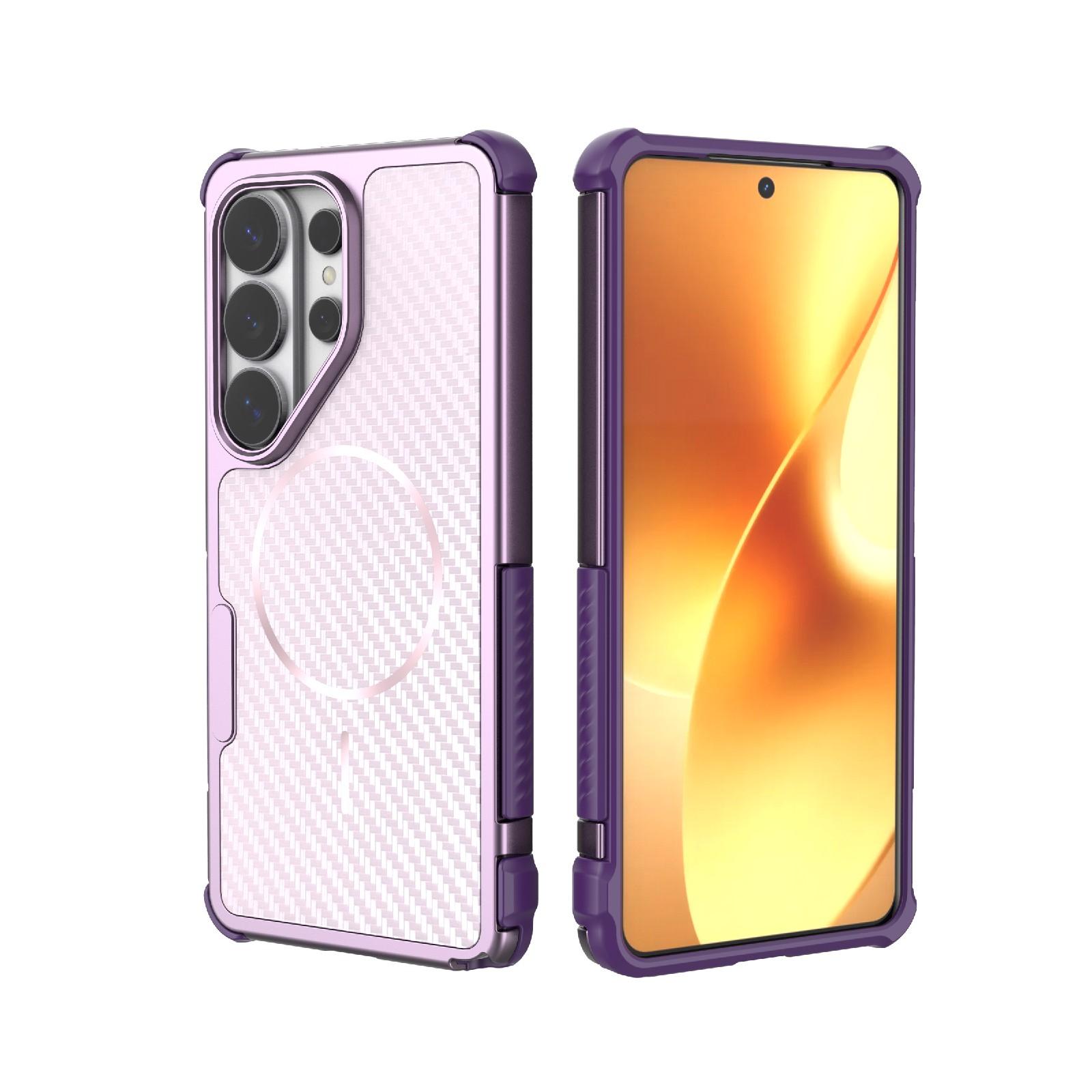 For Galaxy S26 Ultra 5G Rugged Carbon Fiber Texture Airbag Shockproof Magnetic Phone Case(Purple) - Shopkiz.com