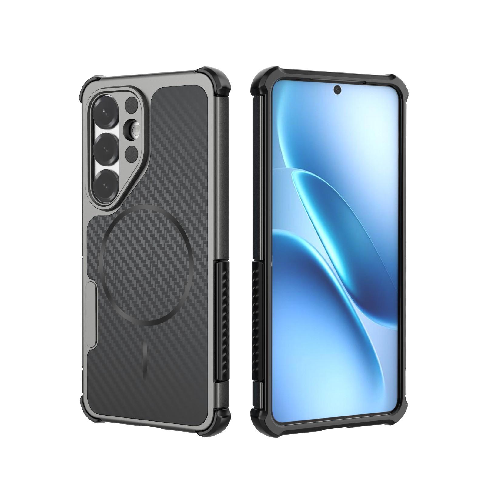 For Galaxy S26 5G Rugged Carbon Fiber Texture Airbag Shockproof Magnetic Phone Case(Gray) - Shopkiz.com