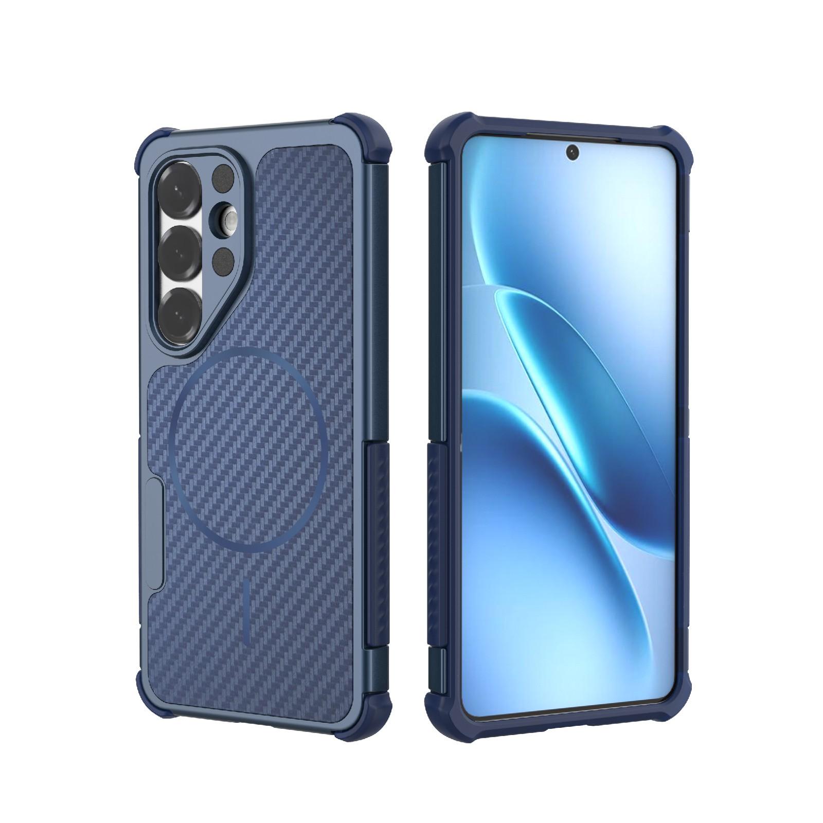 For Galaxy S26 5G Rugged Carbon Fiber Texture Airbag Shockproof Magnetic Phone Case(Blue) - Shopkiz.com