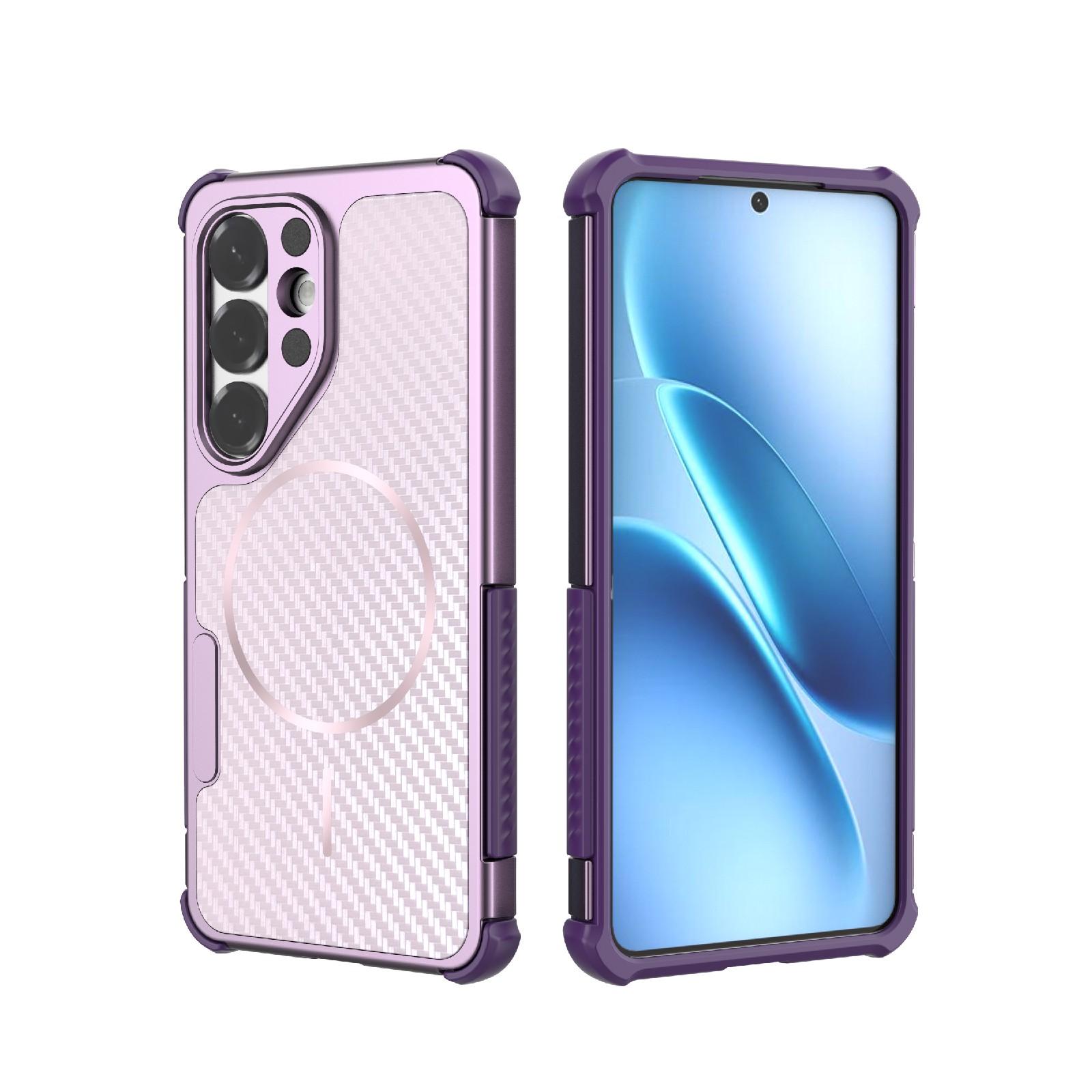 For Galaxy S26 5G Rugged Carbon Fiber Texture Airbag Shockproof Magnetic Phone Case(Purple) - Shopkiz.com