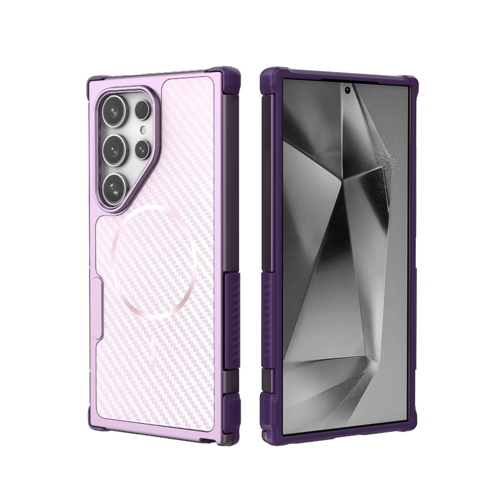 For Galaxy S24 Ultra 5G Rugged Carbon Fiber Texture Airbag Shockproof Magnetic Phone Case(Purple) - Shopkiz.com