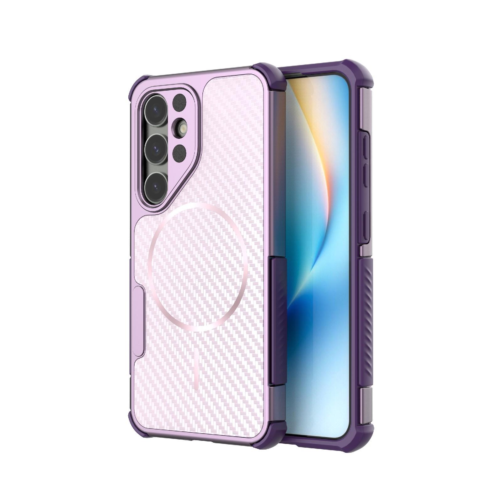 For Galaxy S24 5G Rugged Carbon Fiber Texture Airbag Shockproof Magnetic Phone Case(Purple) - Shopkiz.com