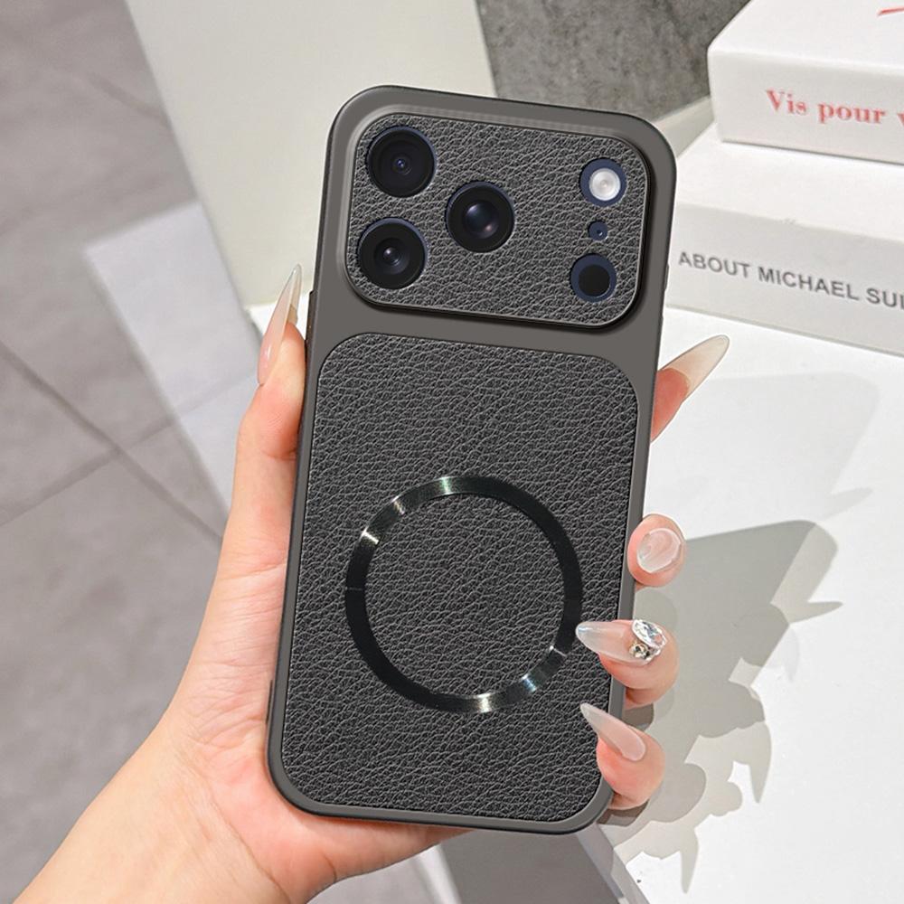 For iPhone 17 Pro Max Lambskin Series Magnetic Skin Feel Phone Case(Black) - Shopkiz.com
