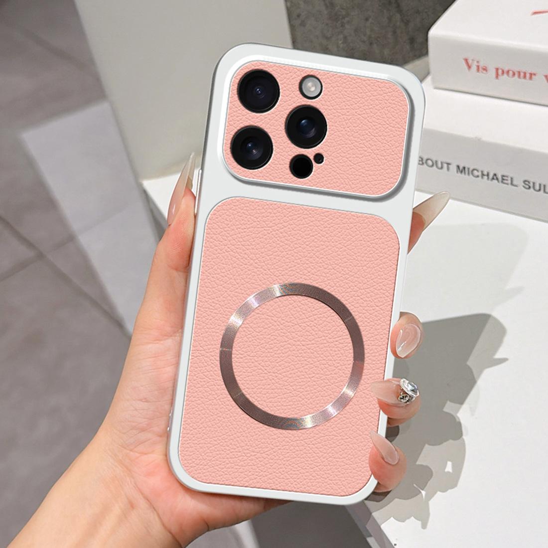 For iPhone 16 Pro Max Lambskin Series Magnetic Skin Feel Phone Case(Pink) - Shopkiz.com