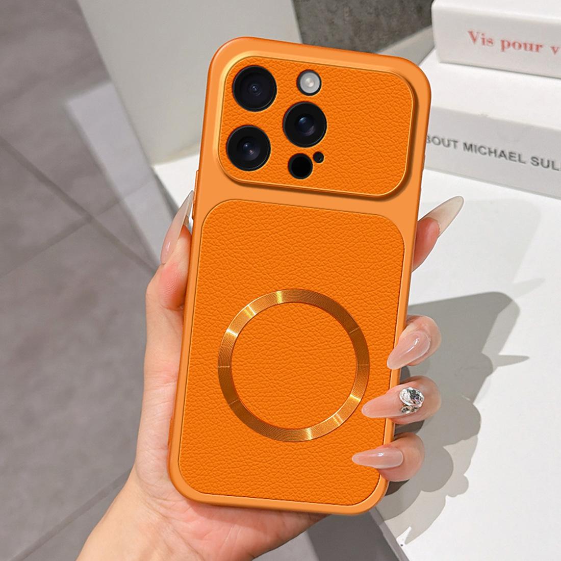 For iPhone 16 Pro Lambskin Series Magnetic Skin Feel Phone Case(Orange) - Shopkiz.com