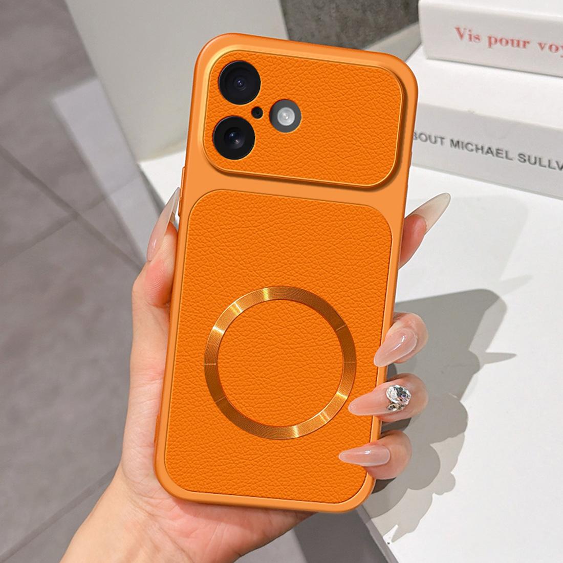 For iPhone 16 Lambskin Series Magnetic Skin Feel Phone Case(Orange) - Shopkiz.com