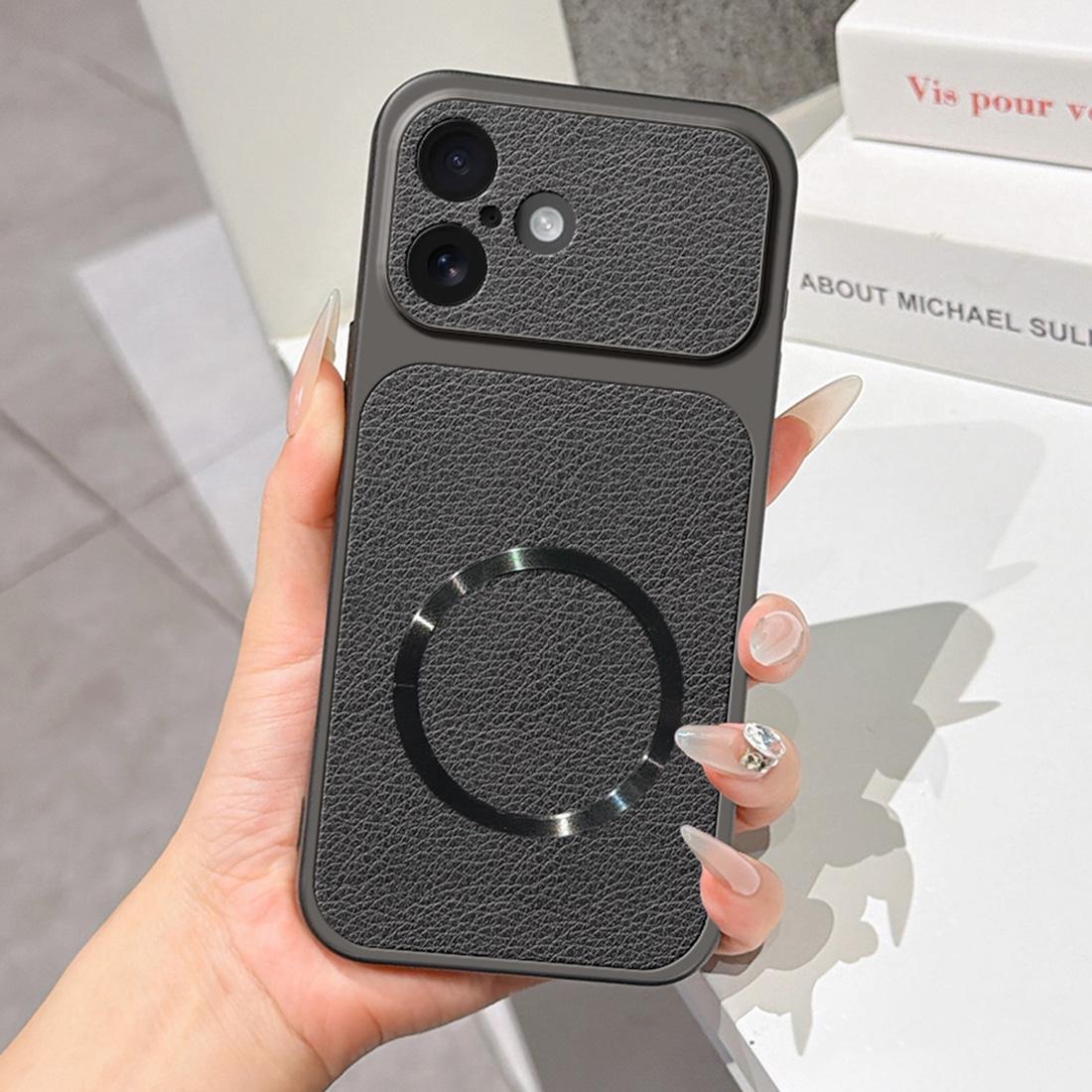 For iPhone 16 Lambskin Series Magnetic Skin Feel Phone Case(Black) - Shopkiz.com