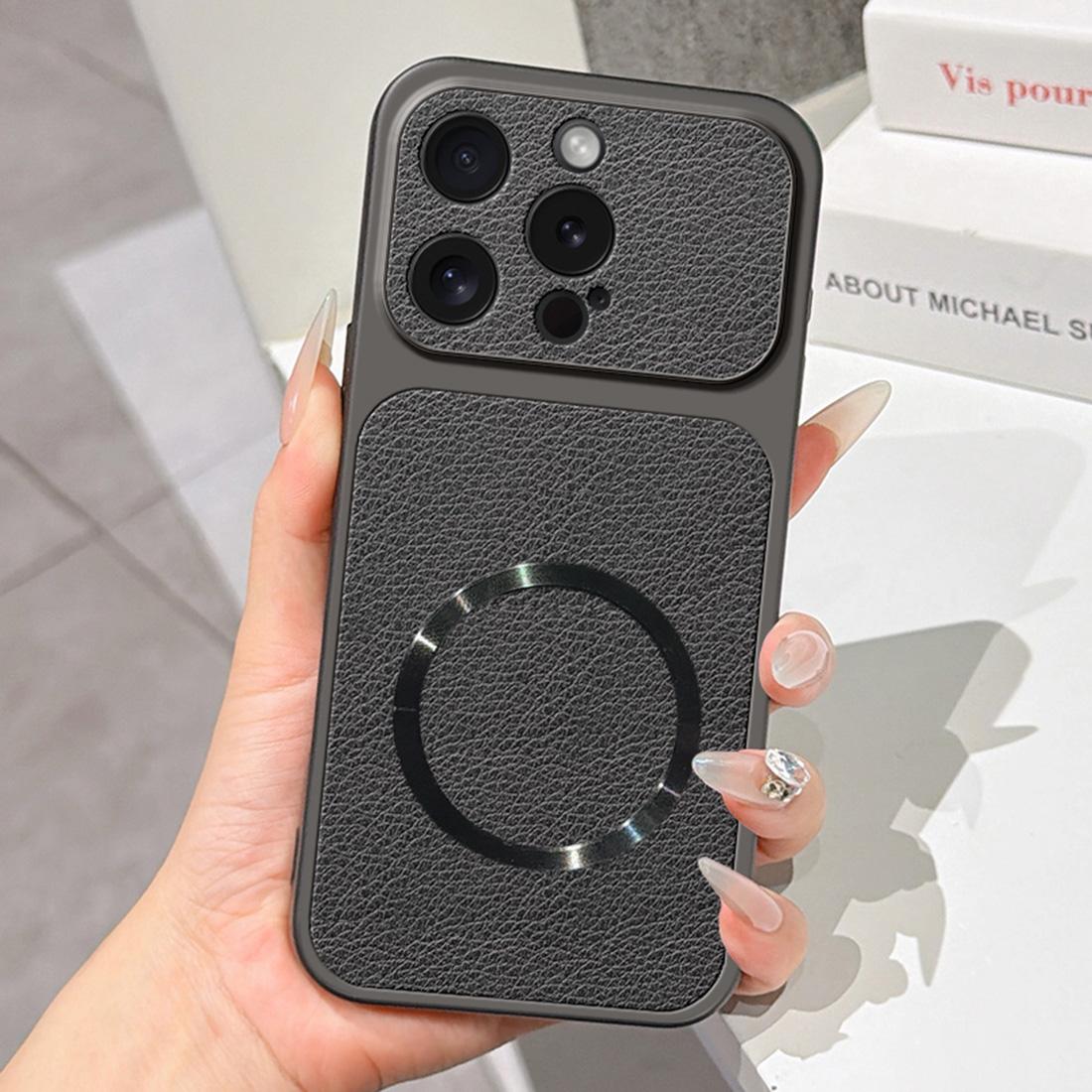 For iPhone 15 Pro Max Lambskin Series Magnetic Skin Feel Phone Case(Black) - Shopkiz.com