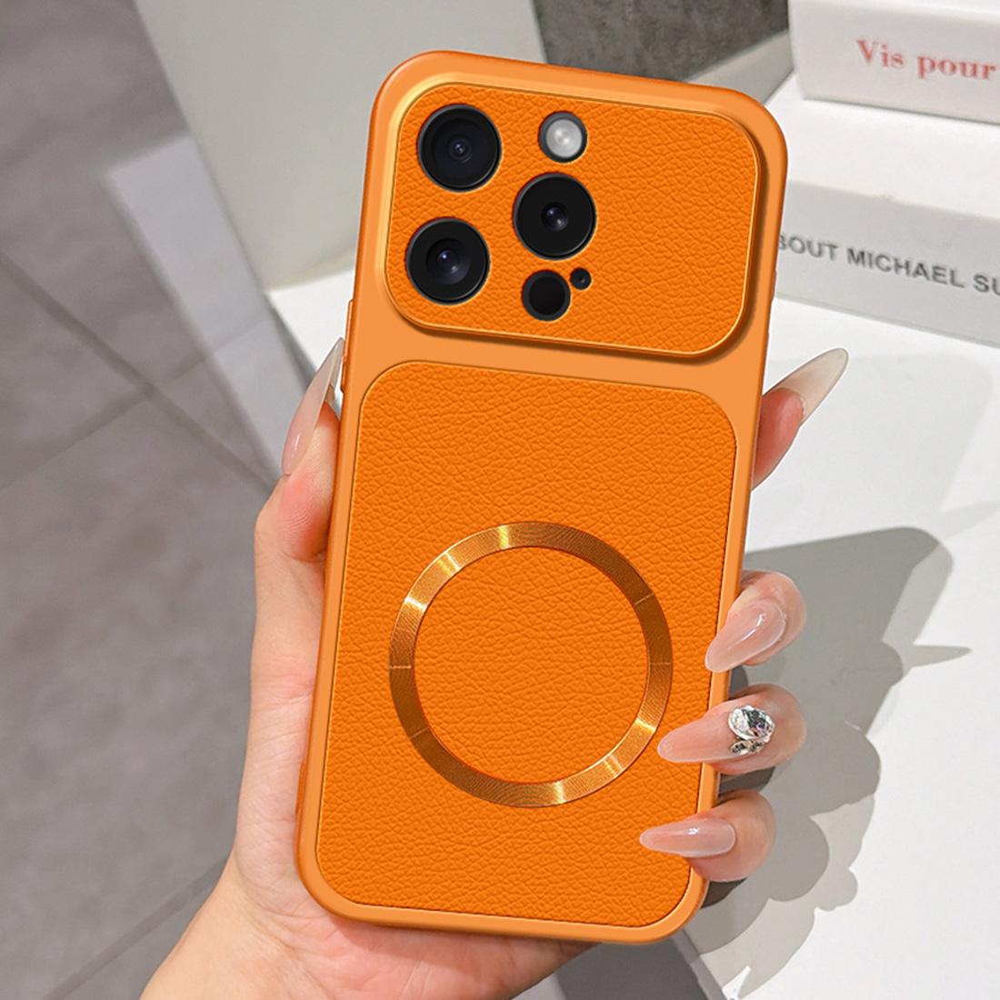 For iPhone 15 Pro Lambskin Series Magnetic Skin Feel Phone Case(Orange) - Shopkiz.com