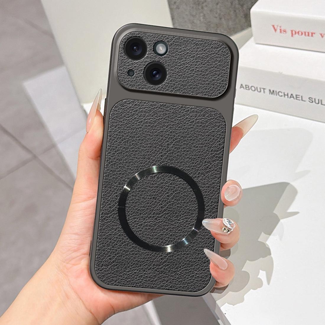 For iPhone 15 Plus Lambskin Series Magnetic Skin Feel Phone Case(Black) - Shopkiz.com