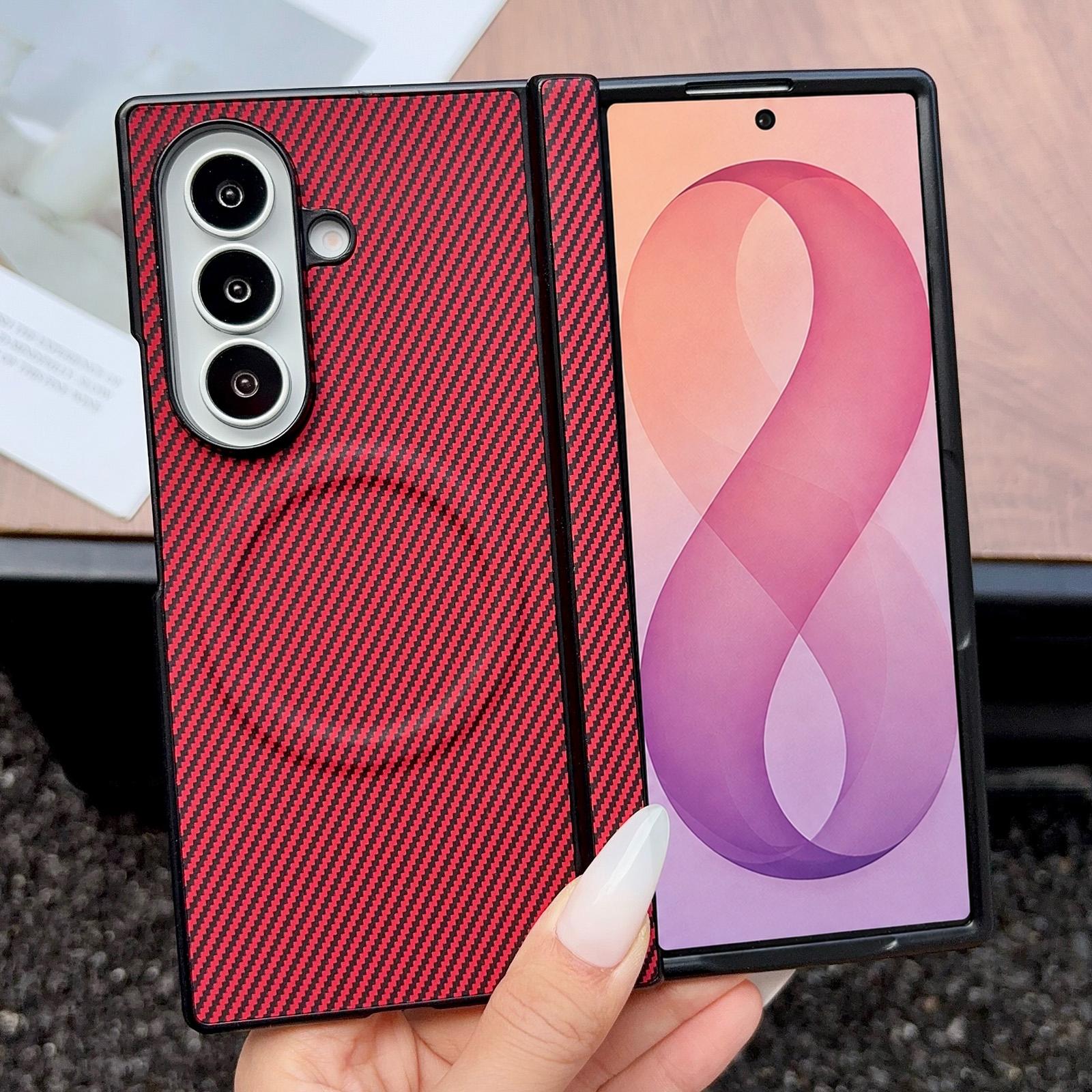 For Galaxy Fold8 Ultra 5G Folding Shaft Magsafe Carbon Fiber Texture Leather Phone Case(Red) - Shopkiz.com
