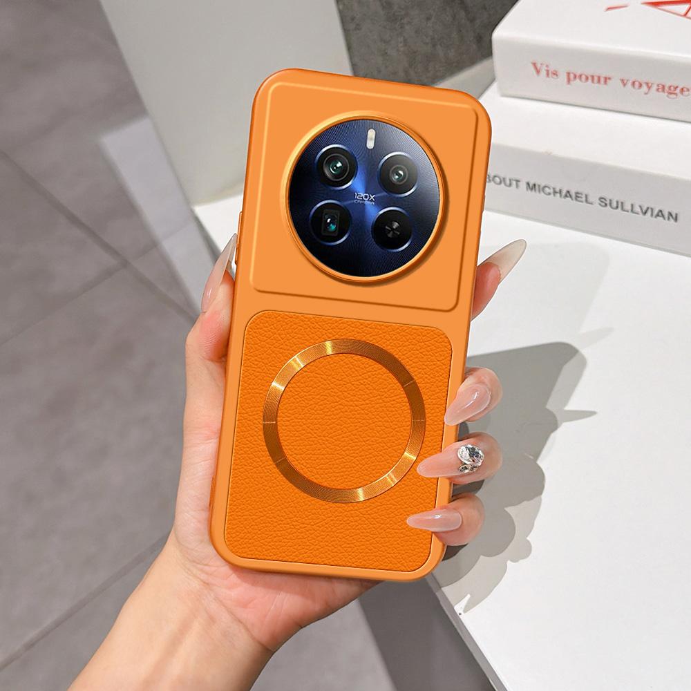 For Realme 12 Pro+ Lambskin Series Magnetic Skin Feel Phone Case(Orange) - Shopkiz.com