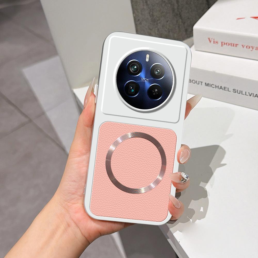For Realme 12 Pro+ Lambskin Series Magnetic Skin Feel Phone Case(Pink) - Shopkiz.com