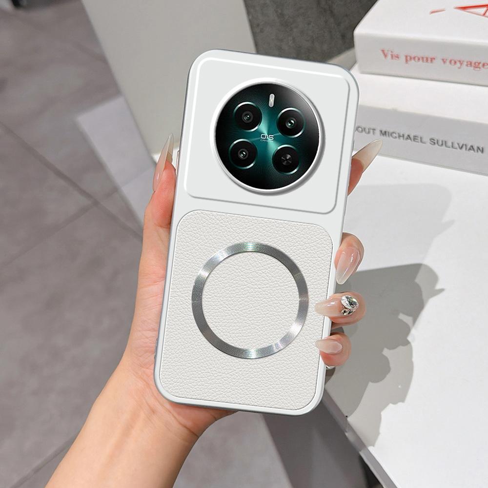 For Realme 12+ Lambskin Series Magnetic Skin Feel Phone Case(Silver) - Shopkiz.com