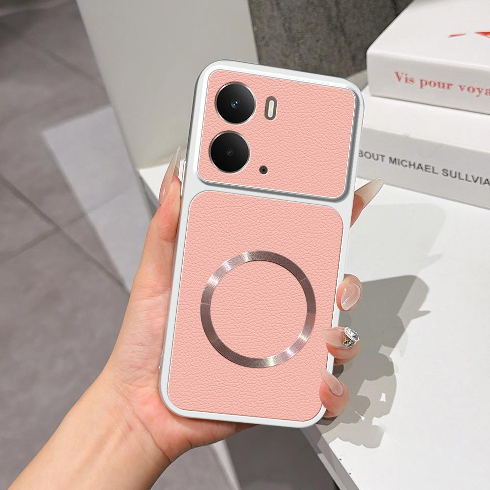 For Realme 14 Lambskin Series Magnetic Skin Feel Phone Case(Pink) - Shopkiz.com