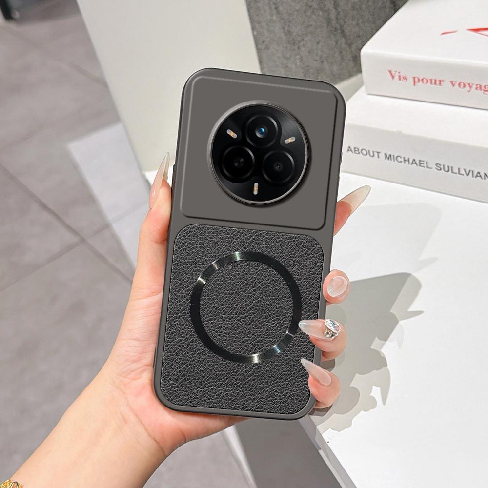 For Realme 14 Pro Lambskin Series Magnetic Skin Feel Phone Case(Black) - Shopkiz.com