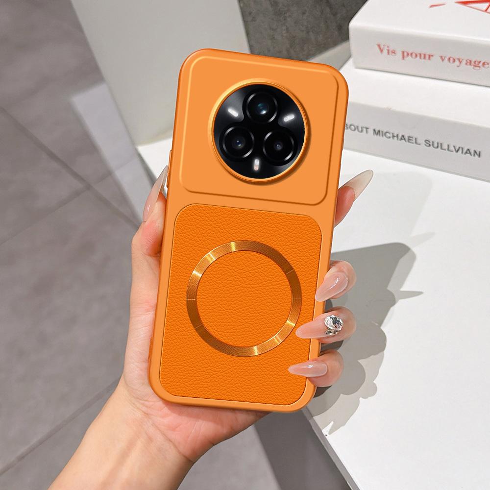 For Realme 14 Pro+ Lambskin Series Magnetic Skin Feel Phone Case(Orange) - Shopkiz.com