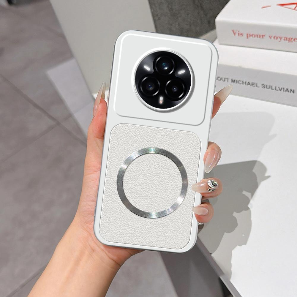 For Realme 14 Pro+ Lambskin Series Magnetic Skin Feel Phone Case(Silver) - Shopkiz.com