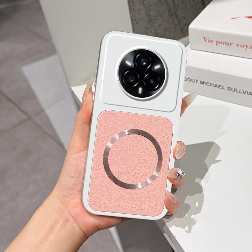 For Realme 14 Pro+ Lambskin Series Magnetic Skin Feel Phone Case(Pink) - Shopkiz.com