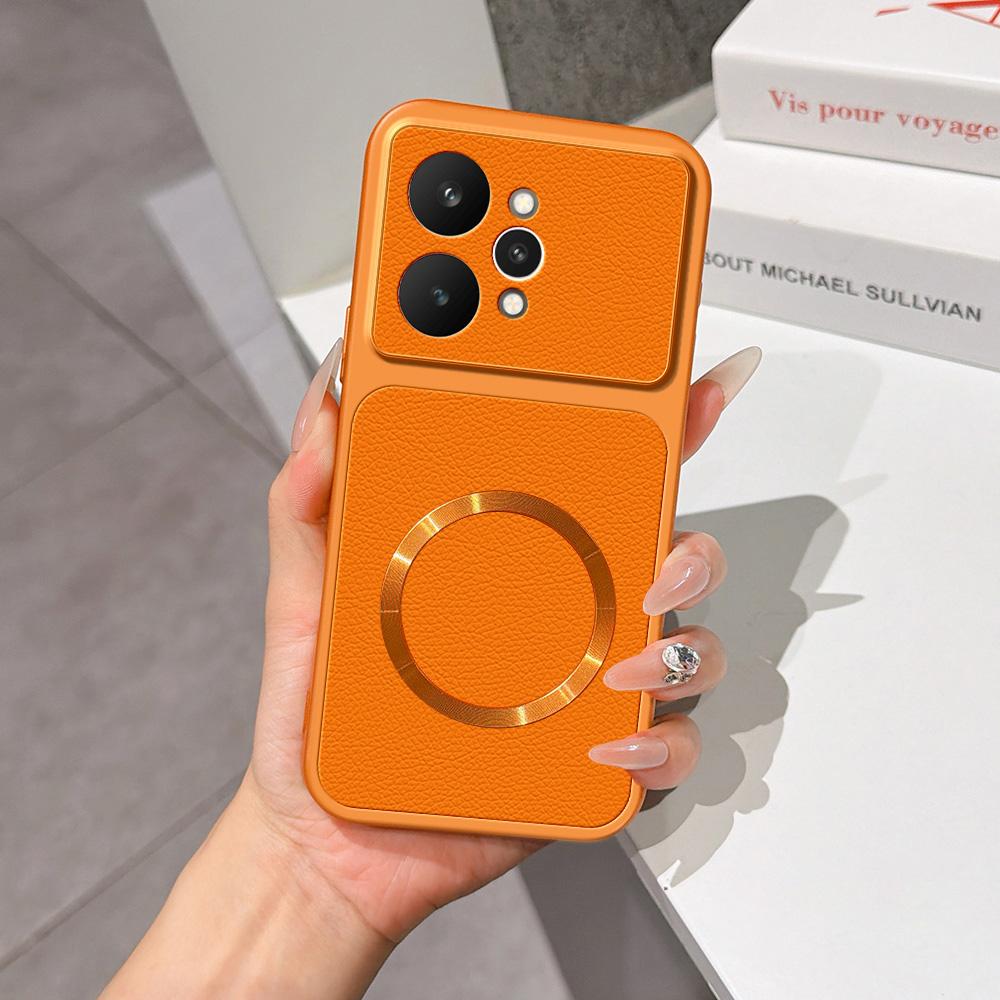 For Realme 15 5G Lambskin Series Magnetic Skin Feel Phone Case(Orange) - Shopkiz.com