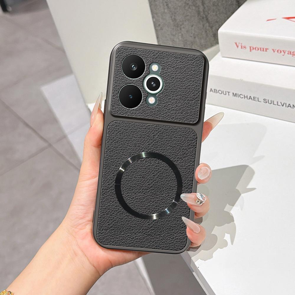 For Realme 15 Pro 5G Lambskin Series Magnetic Skin Feel Phone Case(Black) - Shopkiz.com