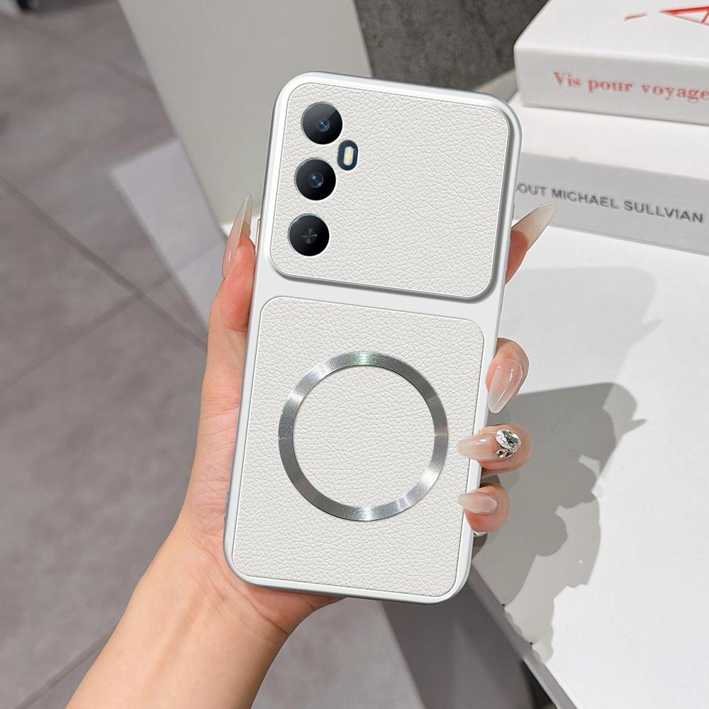 For Realme C65 4G Lambskin Series Magnetic Skin Feel Phone Case(Silver) - Shopkiz.com