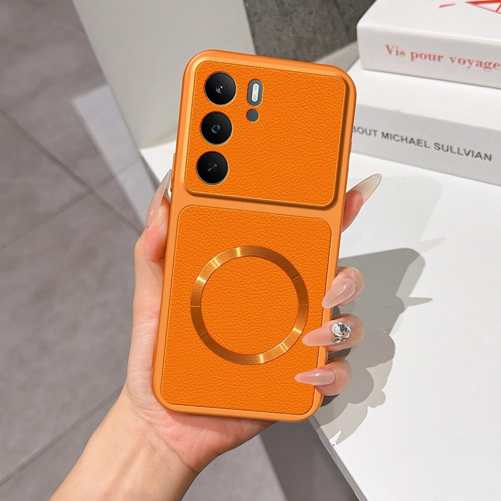 For Realme C75 5G Lambskin Series Magnetic Skin Feel Phone Case(Orange) - Shopkiz.com