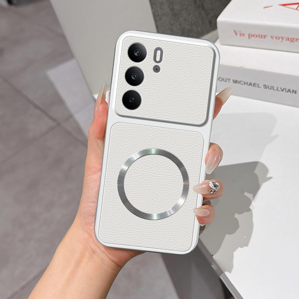 For Realme C75 4G Lambskin Series Magnetic Skin Feel Phone Case(Silver) - Shopkiz.com